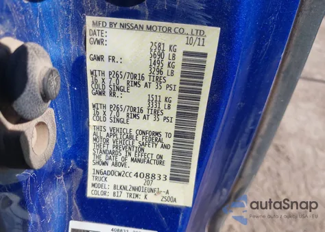 2012 Nissan Frontier Sv from USA, damaged, VIN 1N6AD0CW2CC408833